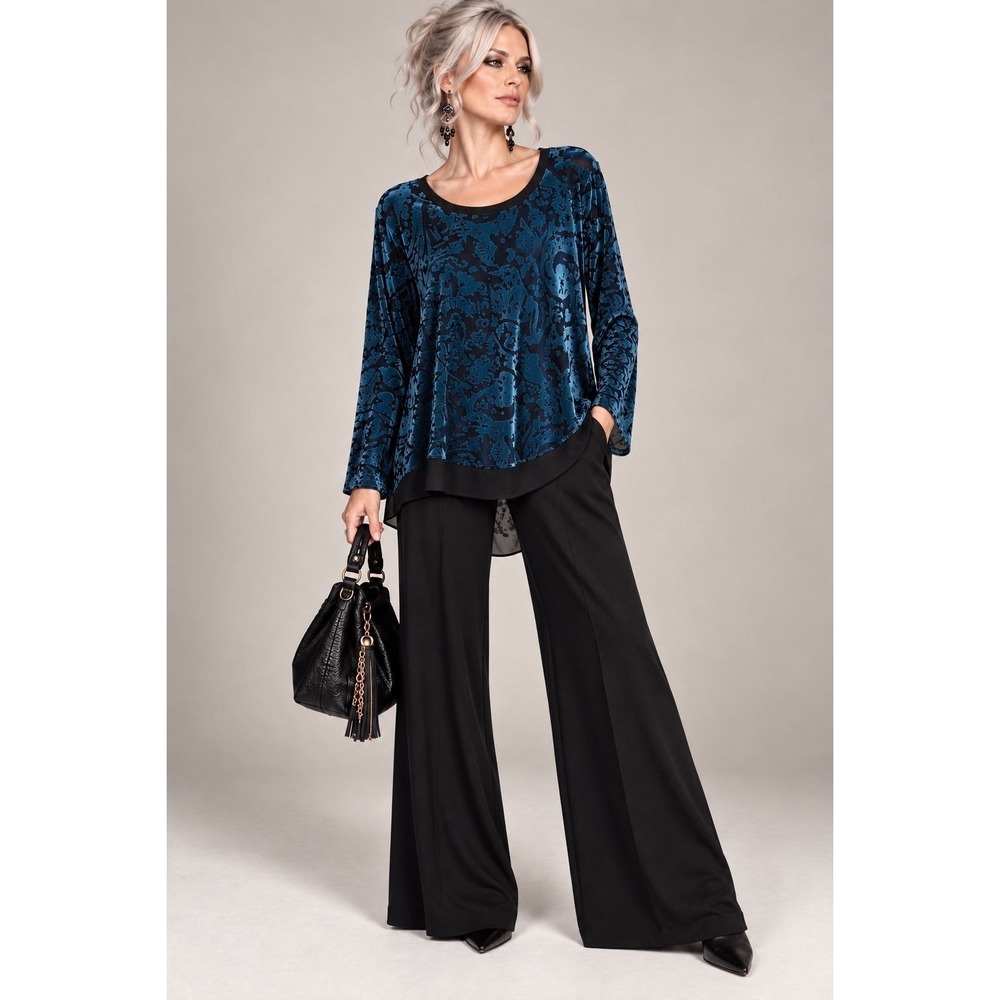 Simply Vera Vera Wang Teal Burnout Velvet Chiffon Hem Tunic Top Large Soft Goth